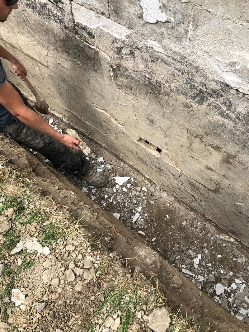 foundation crack repair excavation outside