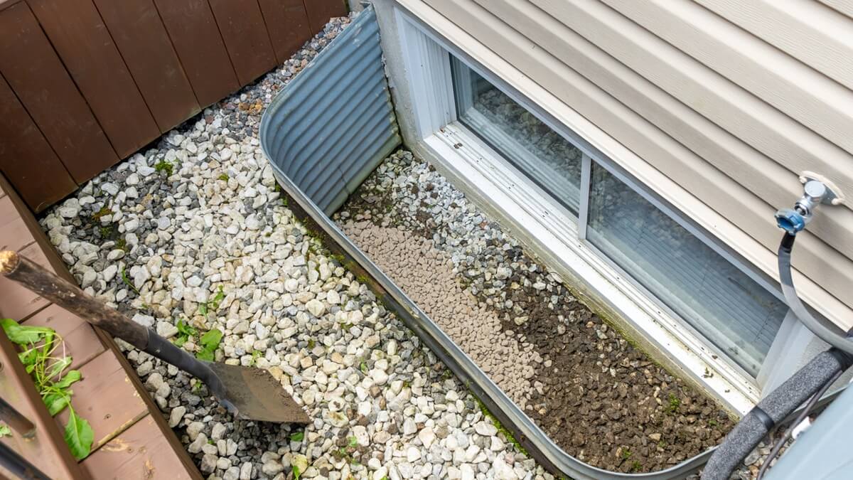 window well with stones